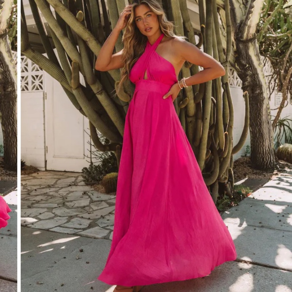NWT VICI  DAFFY BACKLESS HALTER MAXI DRESS - FUCHSIA
